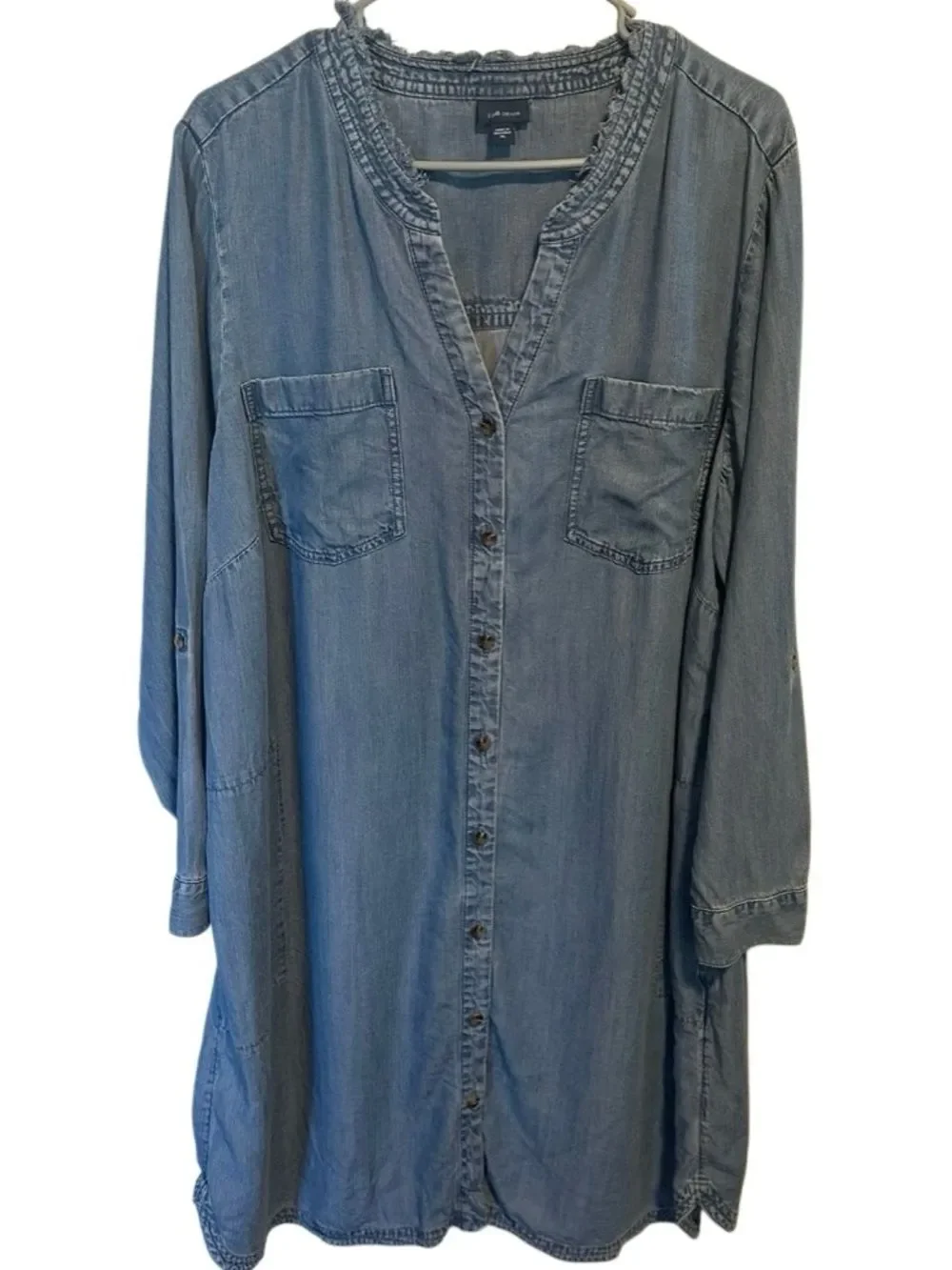 J.Jill Denim Lyocell Button Front Shirt Dress XL Relaxed Chambray Tencel Midi